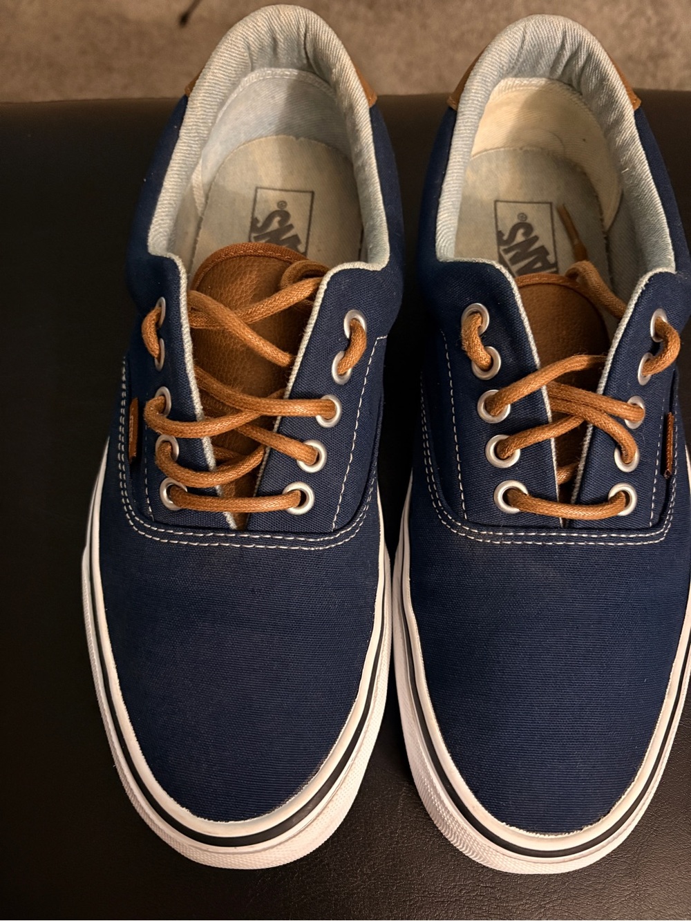 Vans Men’s Navy Canvas Boat Shoes with Brown Accents